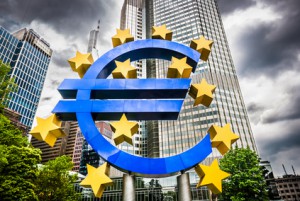 Euro sign at European Central Bank in Frankfurt, Germany